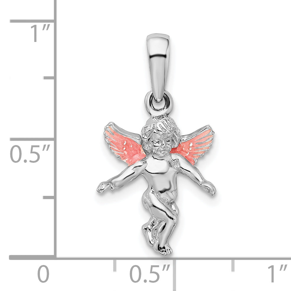 Sterling Silver Polished 3D Enameled Angel Pendant