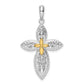 Sterling Silver Polished Filigree Cross with 14k Accent Pendant