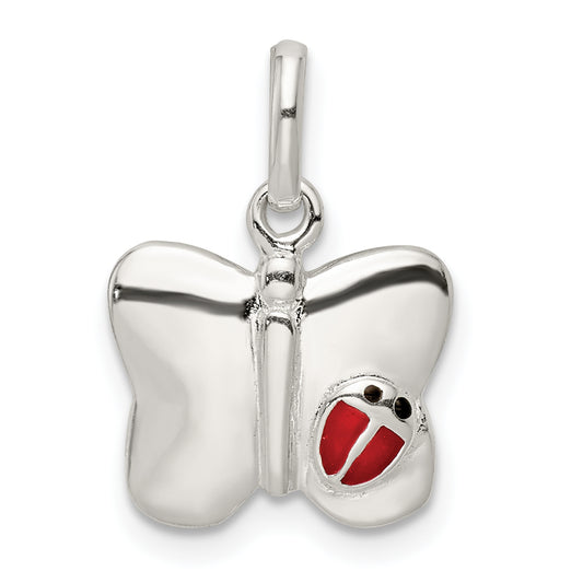 Sterling Silver Polished Enameled Butterfly with Ladybug Pendant