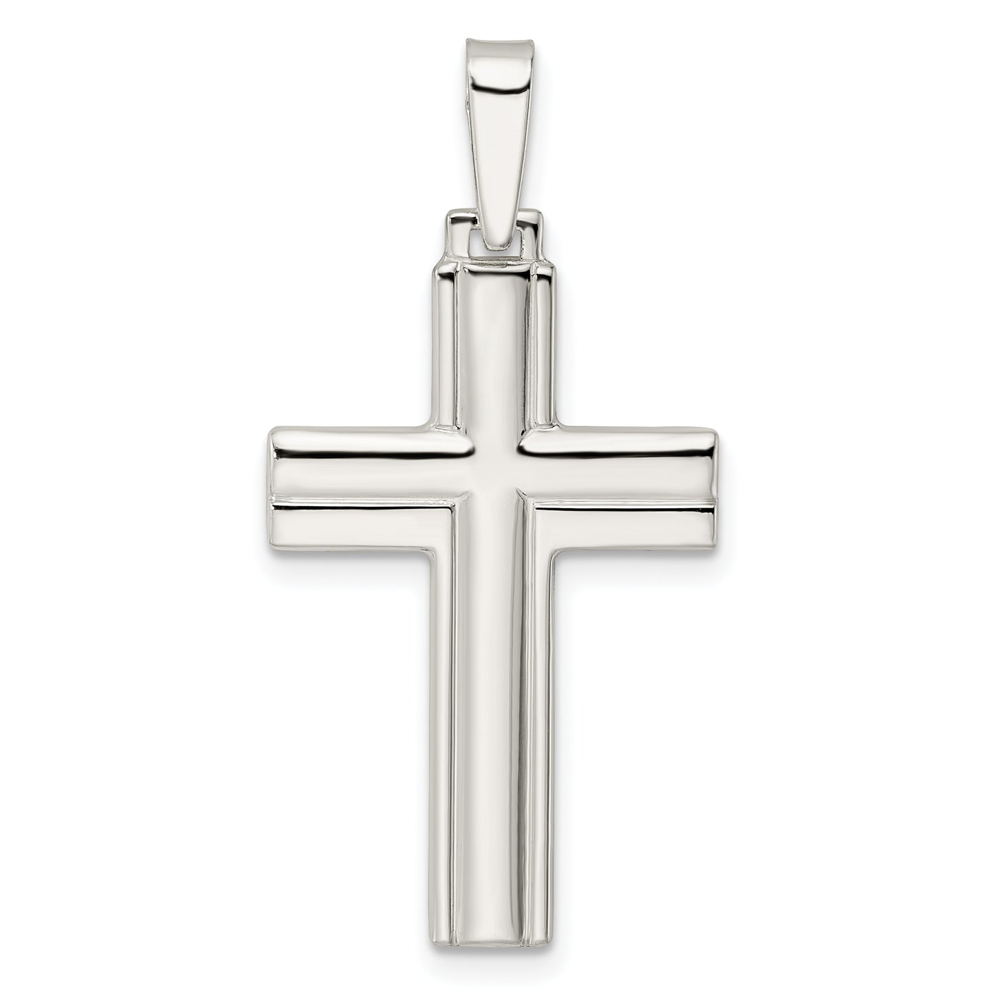 Sterling Silver Polished with Lines Latin Cross Pendant