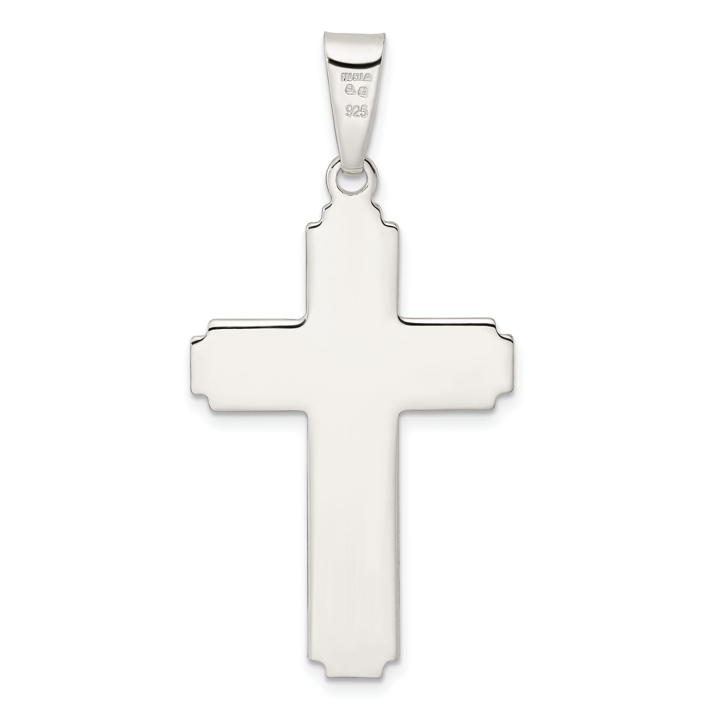 Sterling Silver Polished with Edge Lines Latin Cross Pendant