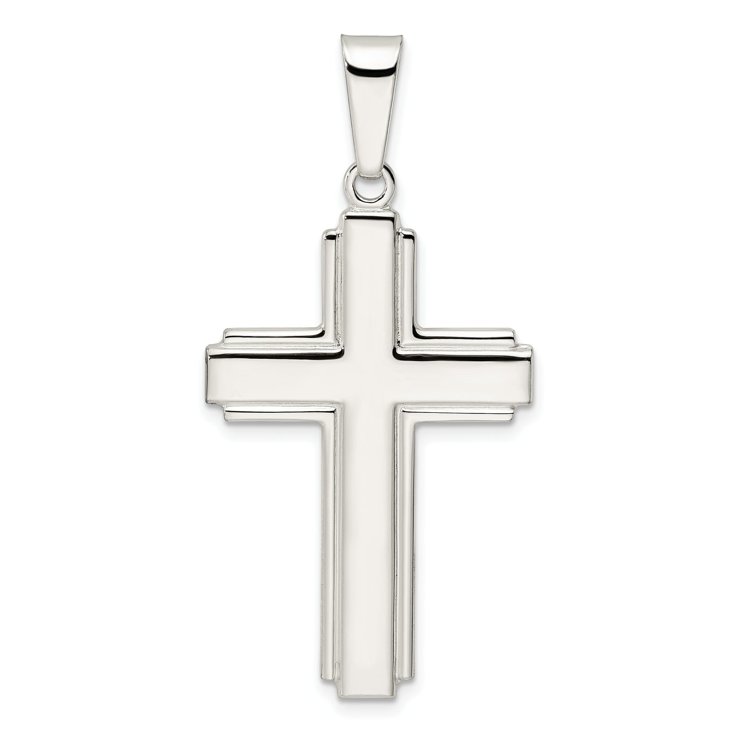 Sterling Silver Polished with Edge Lines Latin Cross Pendant