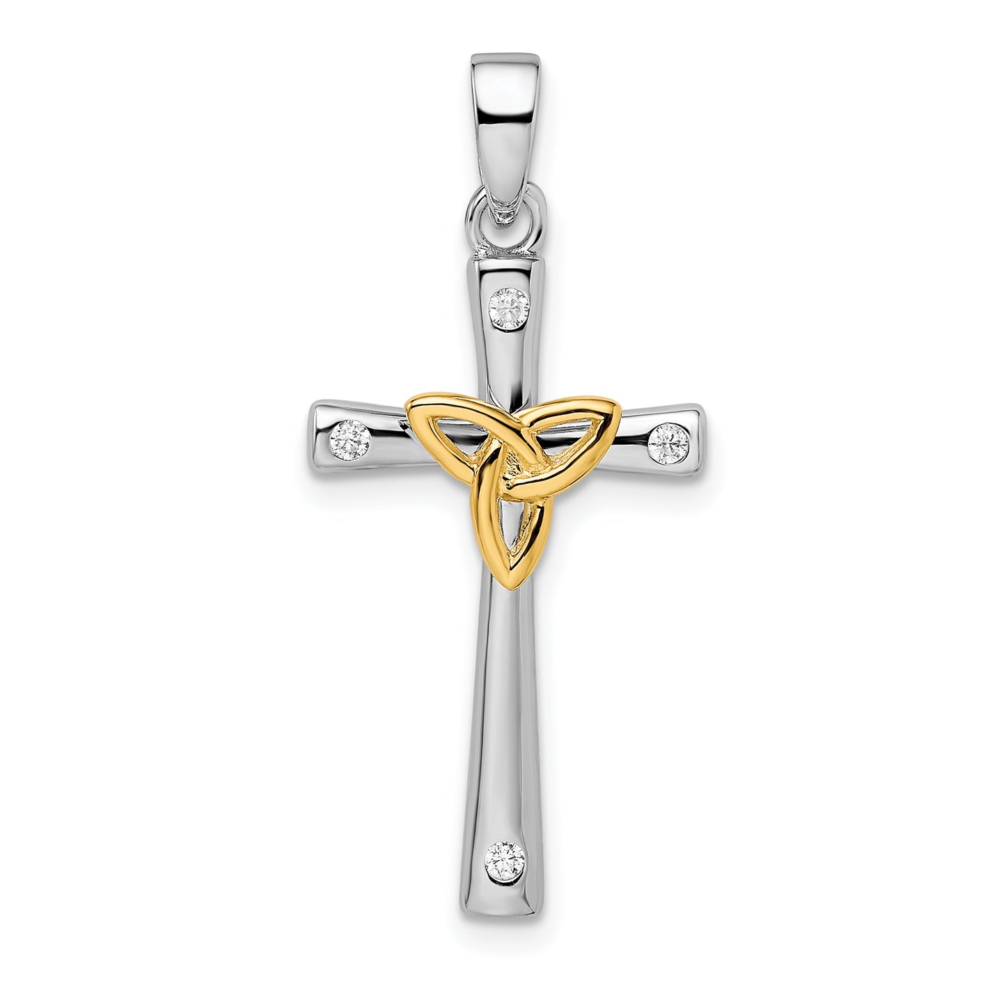 Sterling Silver RH-plated and Gold-plated CZ Cross with Celtic Cross Pendant