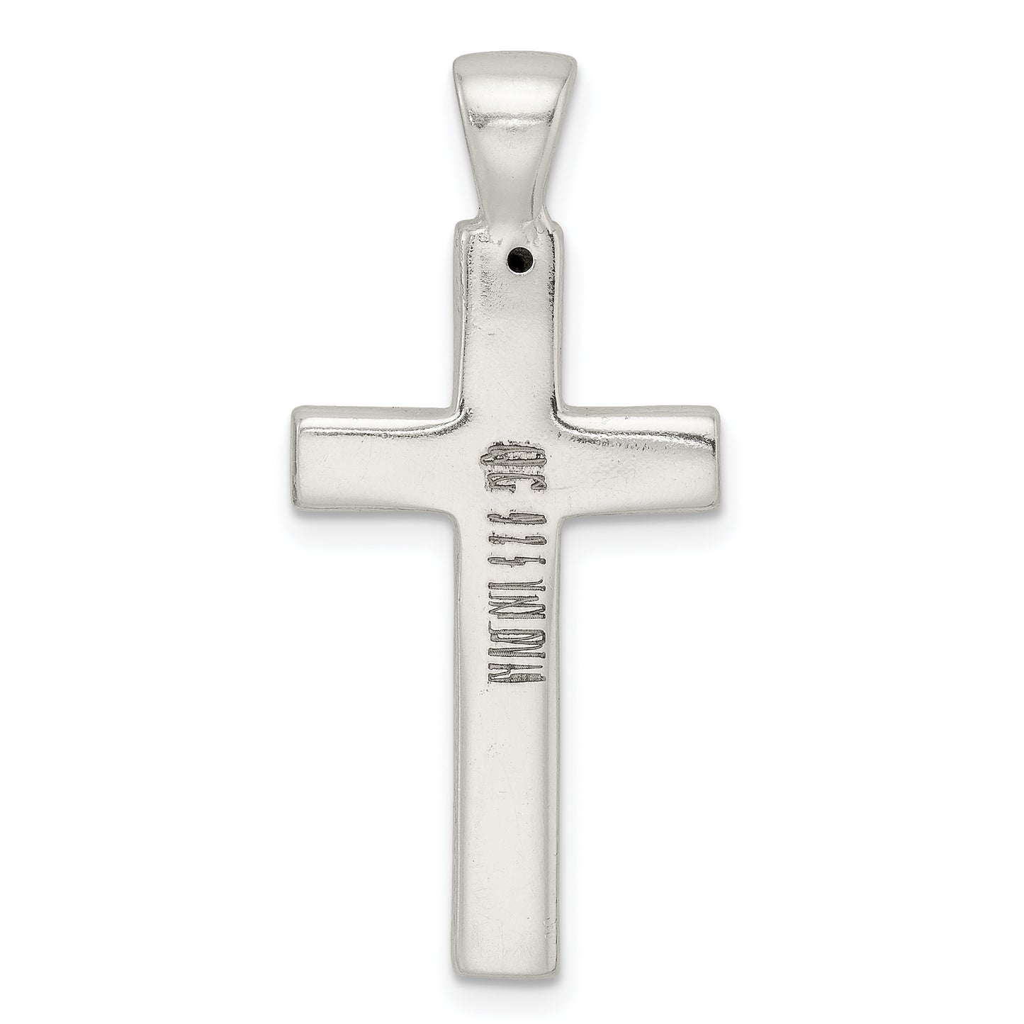 Sterling Silver Polished Greek Key Hollow Latin Cross Pendant