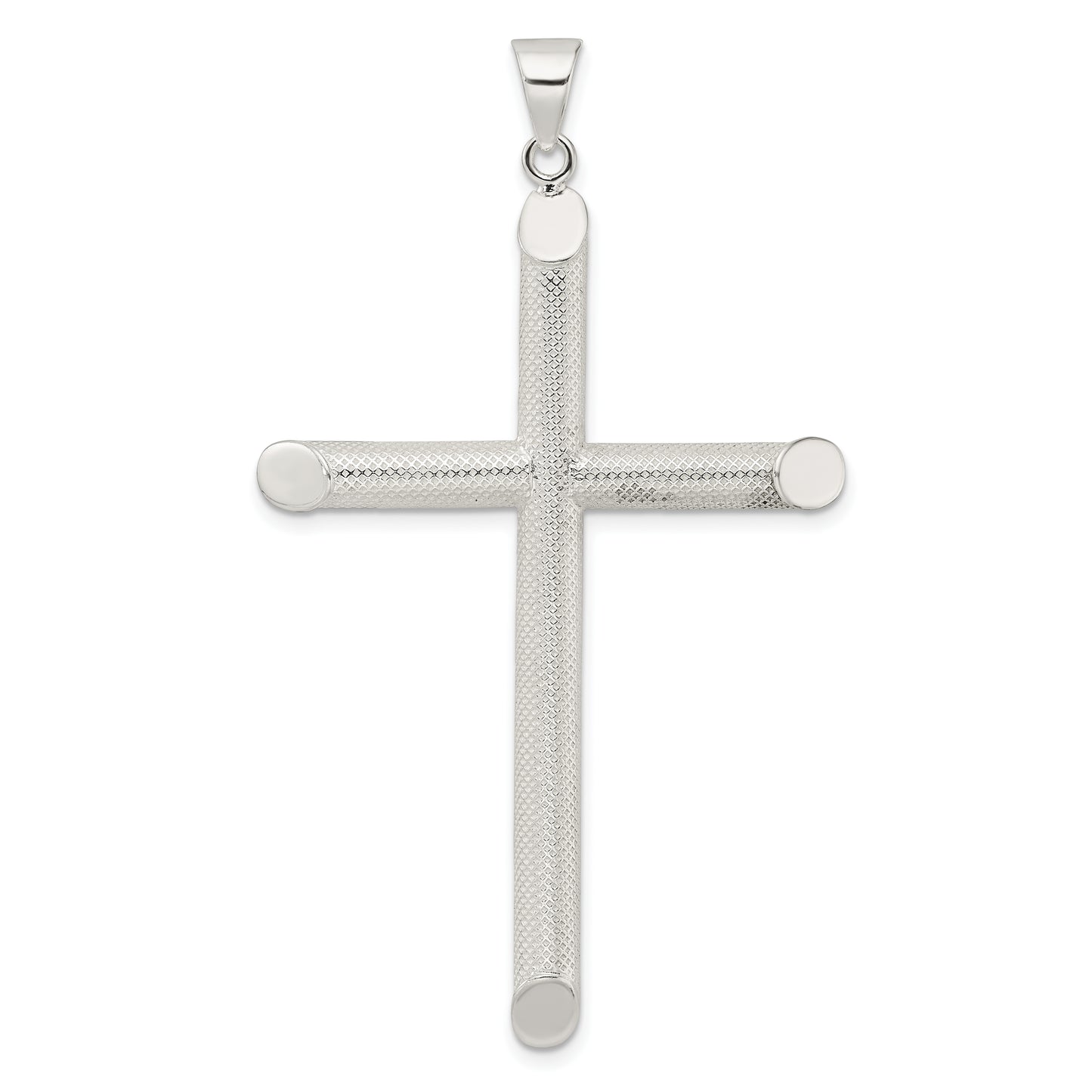 Sterling Silver Polished and Texture Tube Cross Pendant