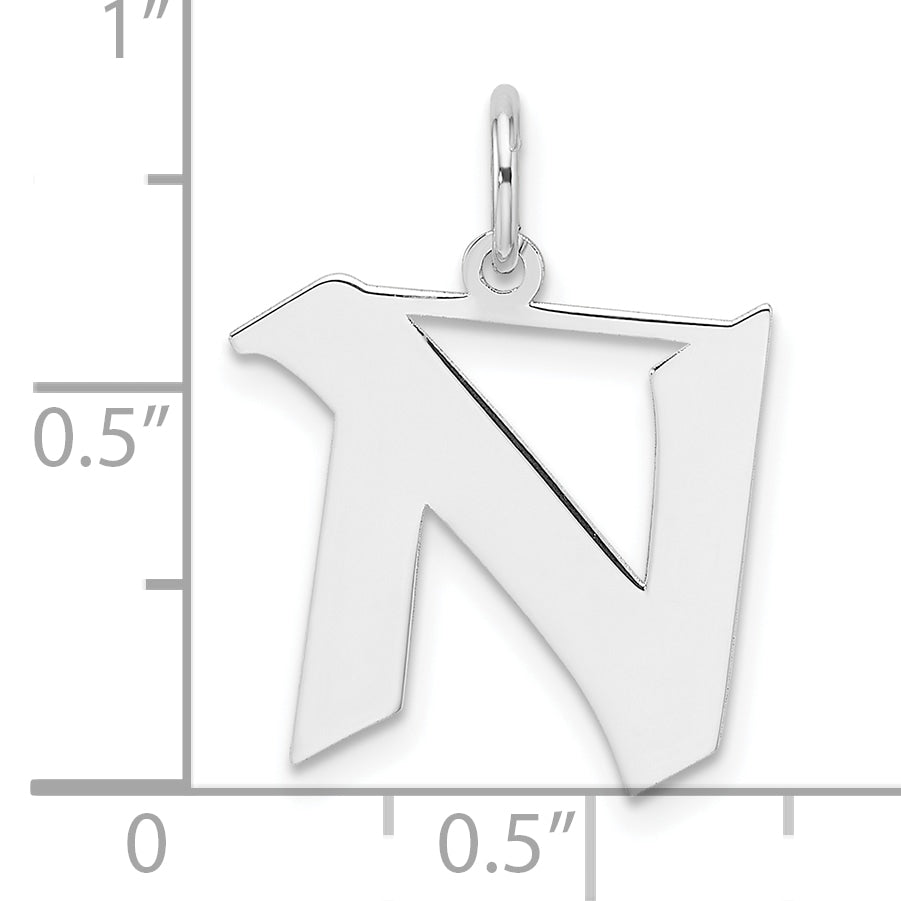 Small Sterling Silver Rhodium-plated Artisan Block Letter N Initial Charm