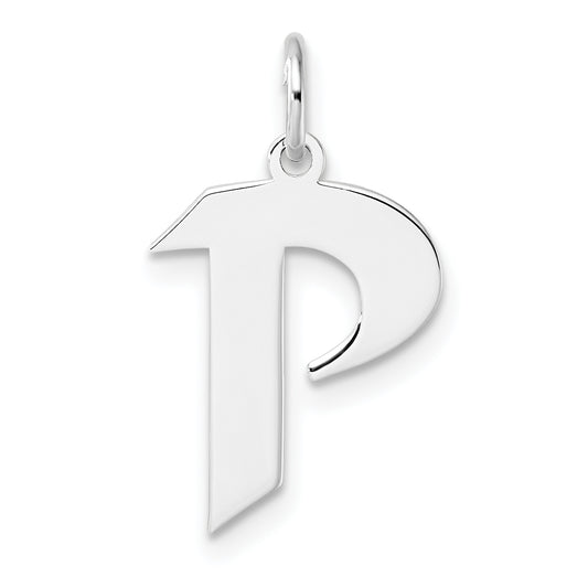 Small Sterling Silver Rhodium-plated Artisan Block Letter P Initial Charm