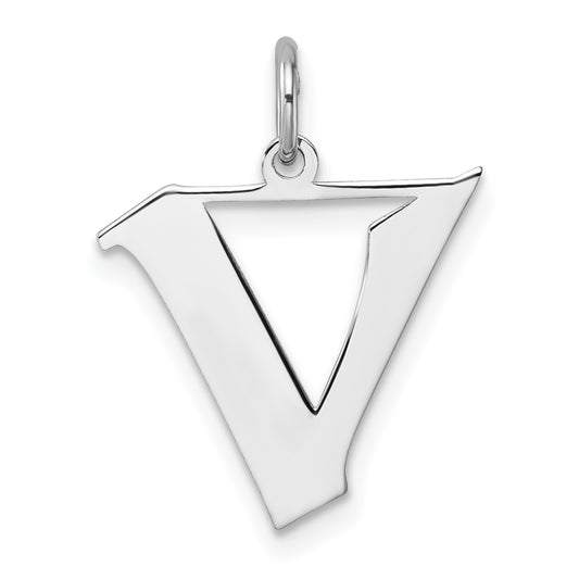 Small Sterling Silver Rhodium-plated Artisan Block Letter V Initial Charm