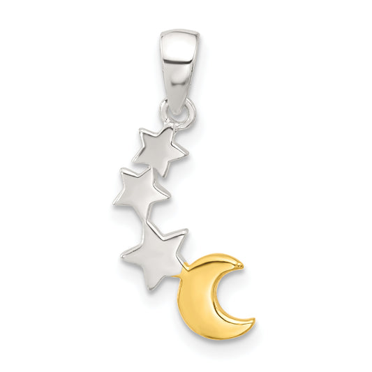 Sterling Silver E-Coat and Gold-tone Star and Moon Pendant