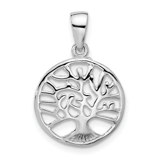 Sterling Silver Rhodium-plated Round Tree of Life Pendant