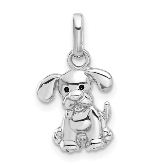 Sterling Silver Rhodium-plated Enameled Dog Charm Pendant