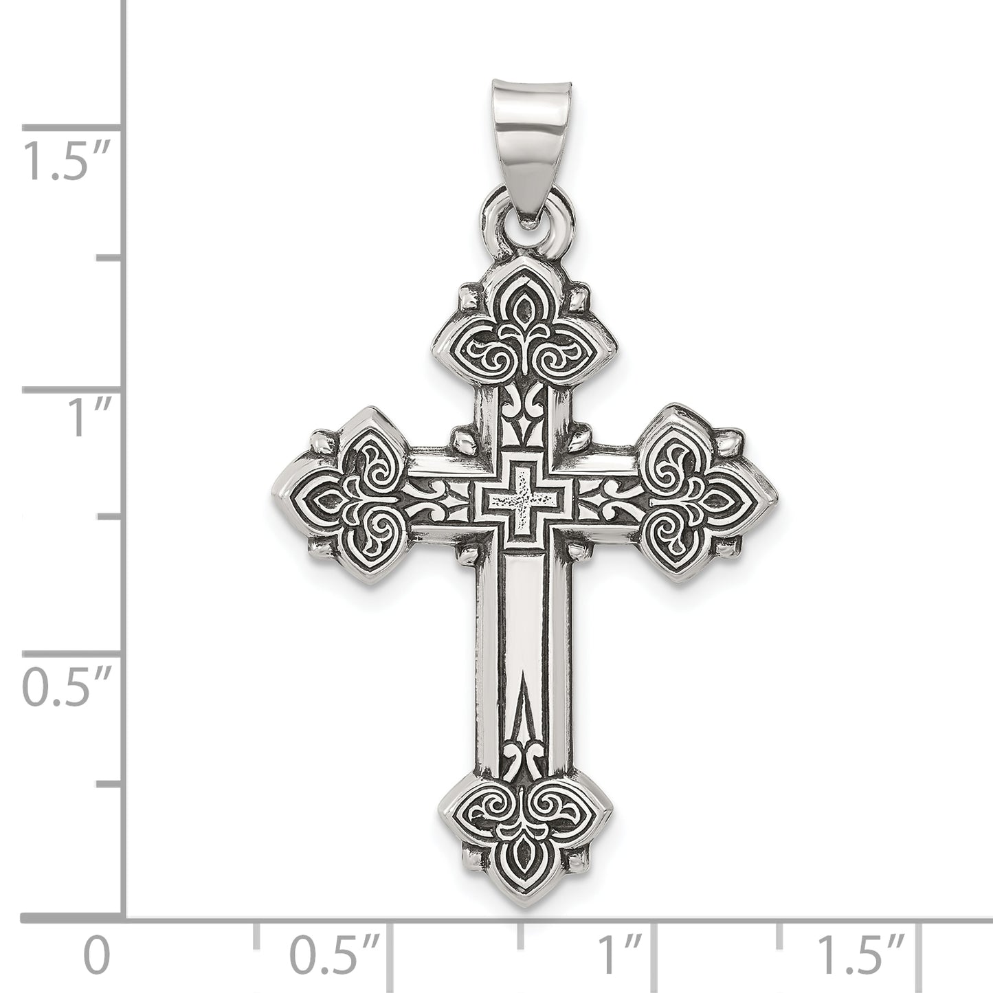 Sterling Silver Antiqued Solid Budded Cross Pendant