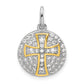 Sterling Silver Gold-plated CZ Cross Circle Pendant
