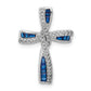 SS Flash Platinum-plated Synthetic Blue Spinel and CZ Cross Charm