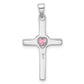 Sterling Silver Rhodium-plated Pink Heart CZ Cross Pendant