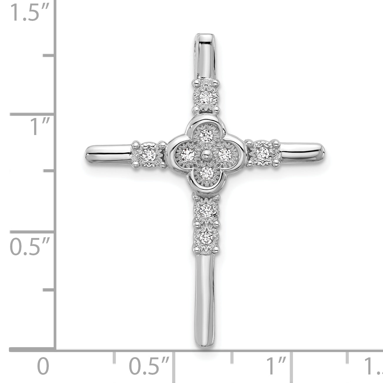 Sterling Silver Rhodium-plated Polished Flower CZ Cross Chain Slide
