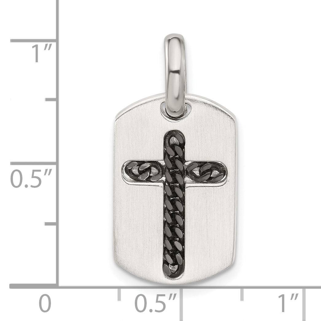 Sterling Silver Satin with Black Rhodium Cross Pendant