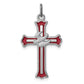Sterling Silver Rhodium-plated Enameled Cross with Dove Charm