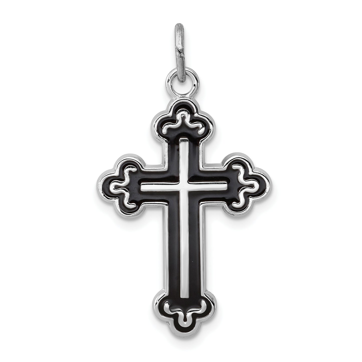 Sterling Silver Rhodium-plated Enameled Cross Pendant