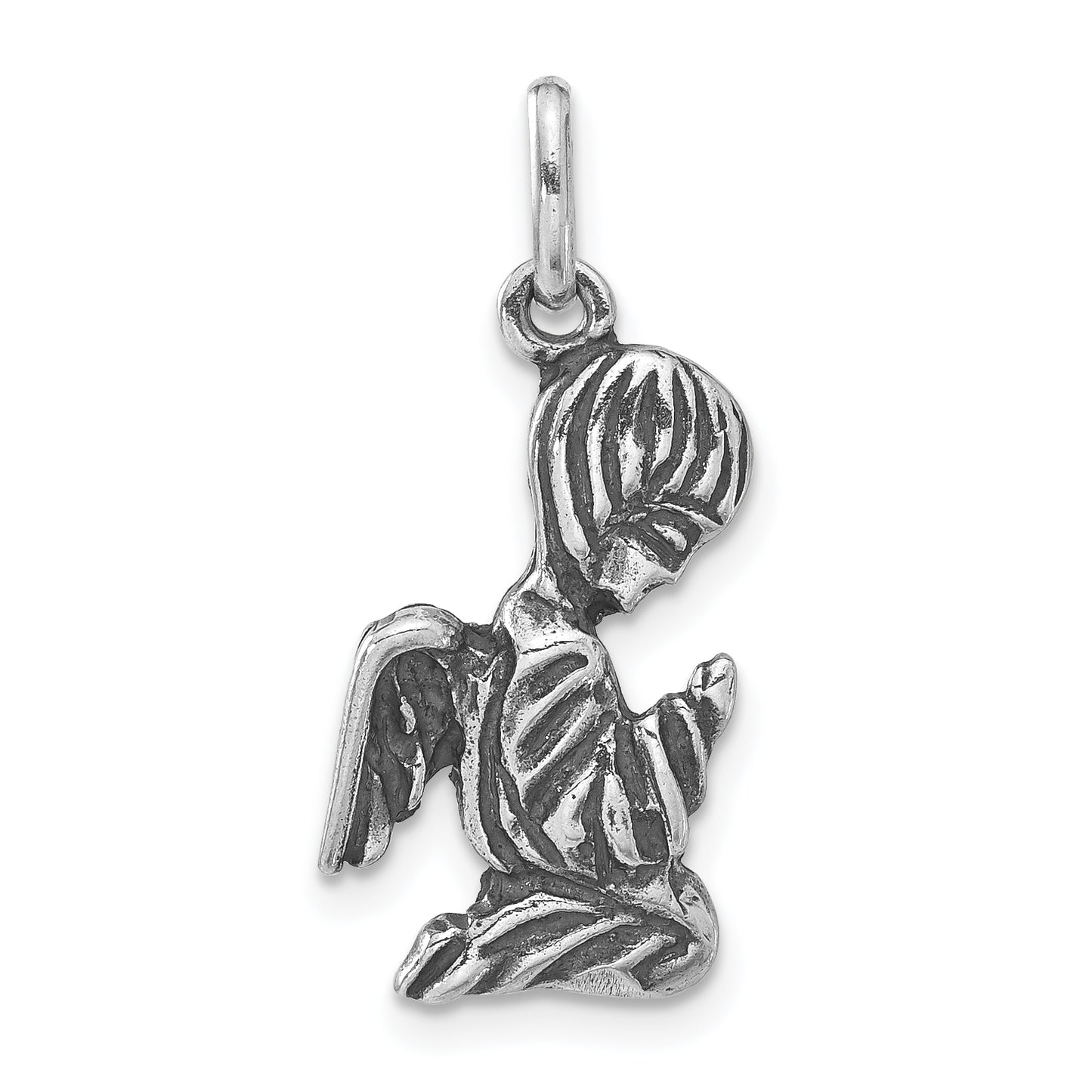 Sterling Silver Polished and Antiqued Angel Charm