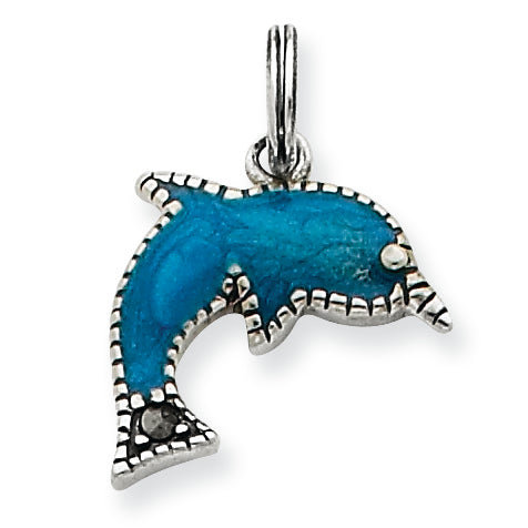 Sterling Silver Blue Enameled Dolphin Charm