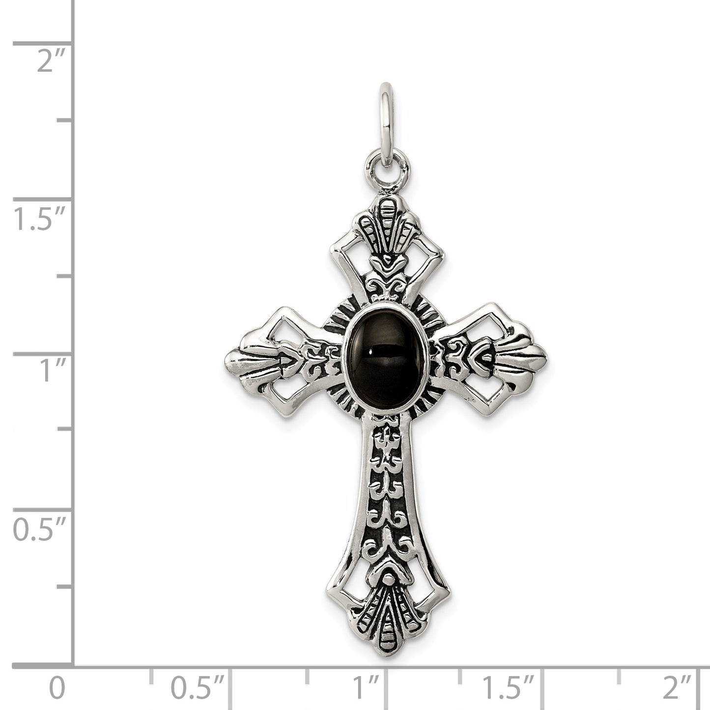 Sterling Silver Onyx Antiqued Cross Pendant