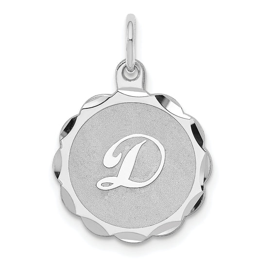 Sterling Silver Rhodium-plated Brocaded Letter D Initial Charm
