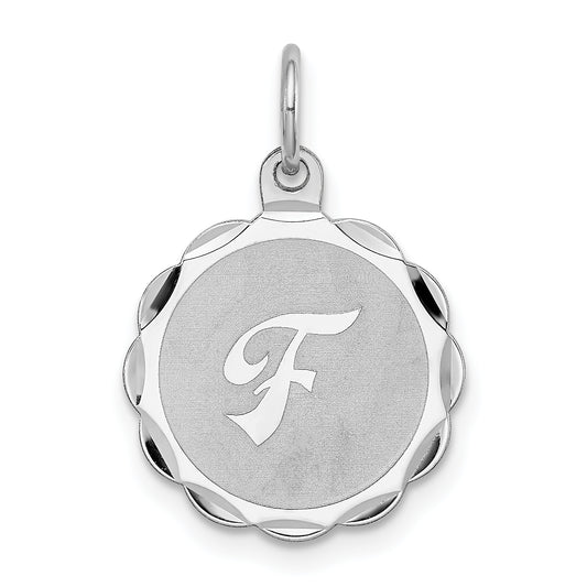Sterling Silver/Rhodium-plated Brocaded Letter F Initial Pendant