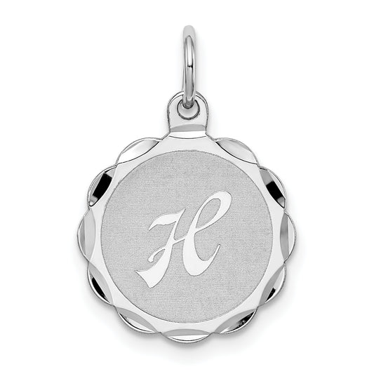 Sterling Silver/Rhodium-plated Brocaded Letter H Initial Pendant
