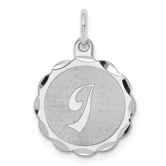 Sterling Silver/Rhodium-plated Brocaded Letter I Initial Pendant