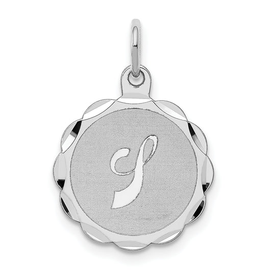 Sterling Silver/Rhodium-plated Brocaded Letter J Initial Pendant