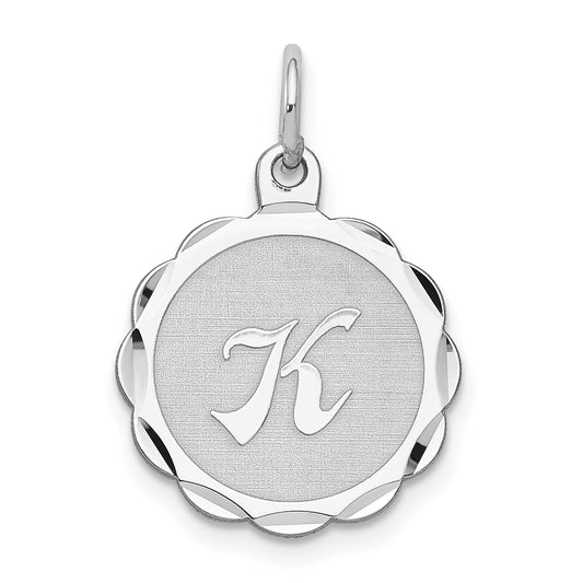 Sterling Silver/Rhodium-plated Brocaded Letter K Initial Pendant