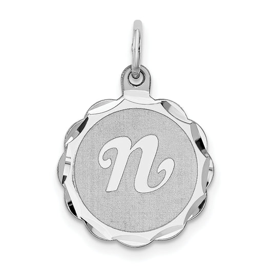 Sterling Silver/Rhodium-plated Brocaded Letter N Initial Pendant