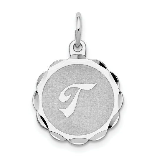 Sterling Silver/Rhodium-plated Brocaded Letter T Initial Pendant