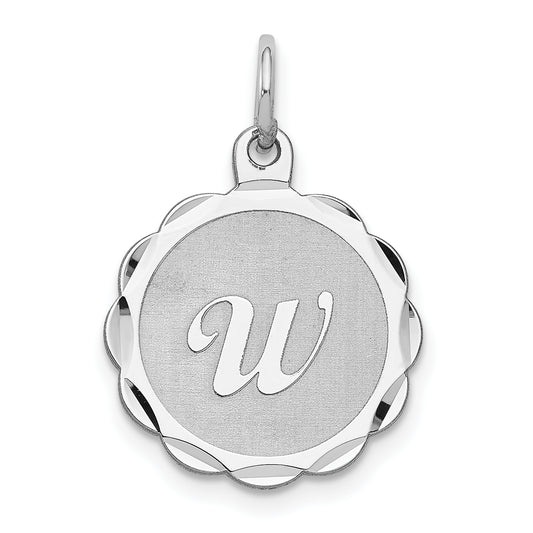 Sterling Silver/Rhodium-plated Brocaded Letter W Initial Pendant
