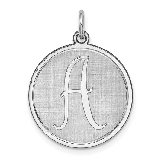 Sterling Silver Rhodium-plated Brocaded Letter A Initial Charm