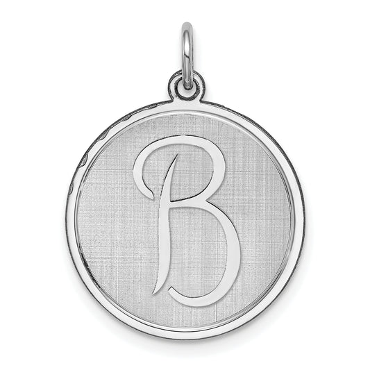 Sterling Silver Rhodium-plated Brocaded Letter B Initial Charm