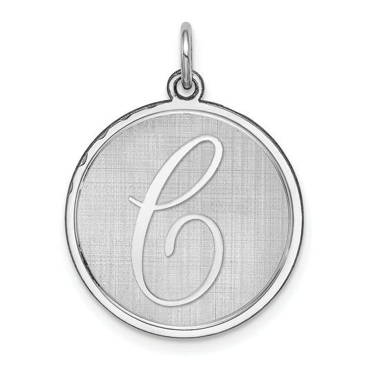 Sterling Silver Rhodium-plated Brocaded Letter C Initial Charm