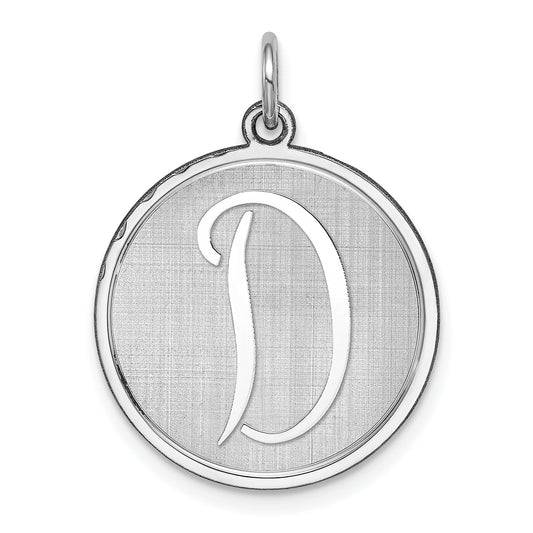 Sterling Silver Rhodium-plated Brocaded Letter D Initial Charm