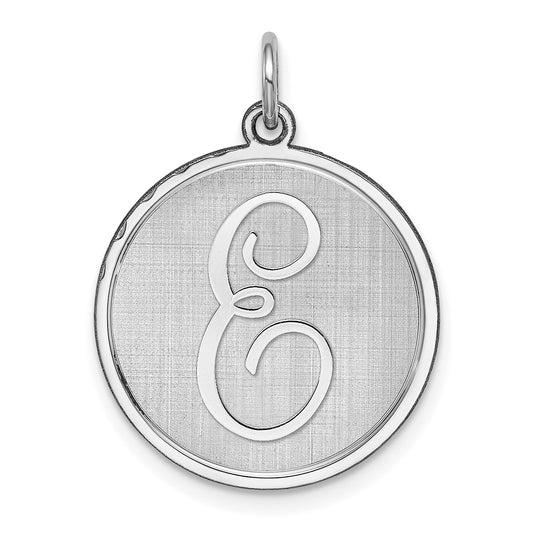 Sterling Silver Rhodium-plated Brocaded Letter E Initial Charm