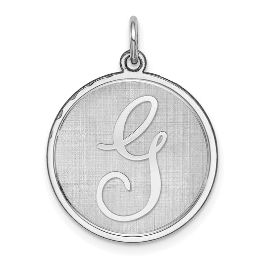 Sterling Silver Rhodium-plated Brocaded Letter G Initial Charm