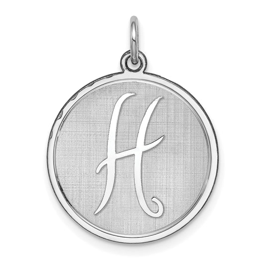 Sterling Silver Rhodium-plated Brocaded Letter H Initial Charm