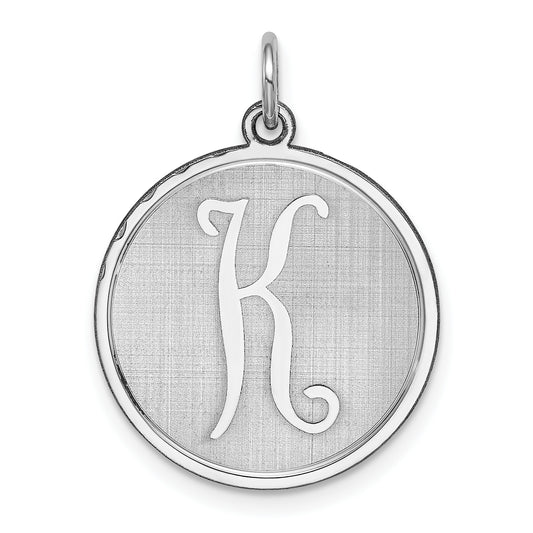 Sterling Silver Rhodium-plated Brocaded Letter K Initial Charm