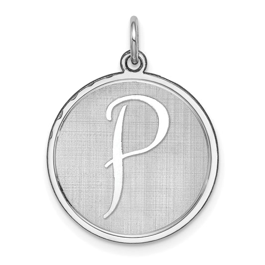 Sterling Silver Rhodium-plated Brocaded Letter P Initial Charm