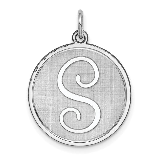 Sterling Silver Rhodium-plated Brocaded Letter S Initial Charm