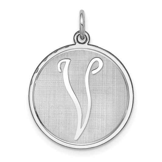 Sterling Silver Rhodium-plated Brocaded Letter V Initial Charm