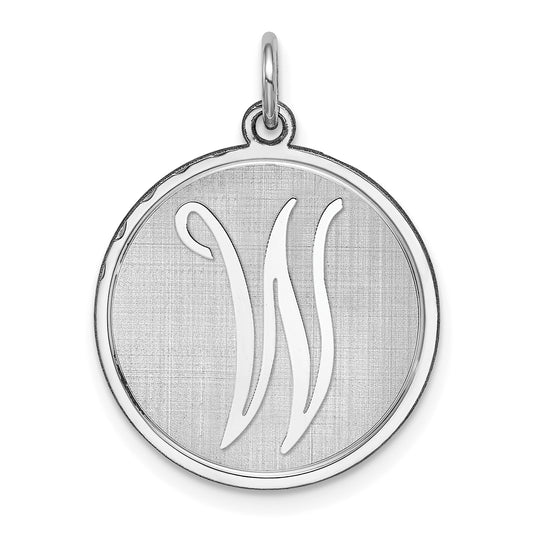 Sterling Silver Rhodium-plated Brocaded Letter W Initial Charm