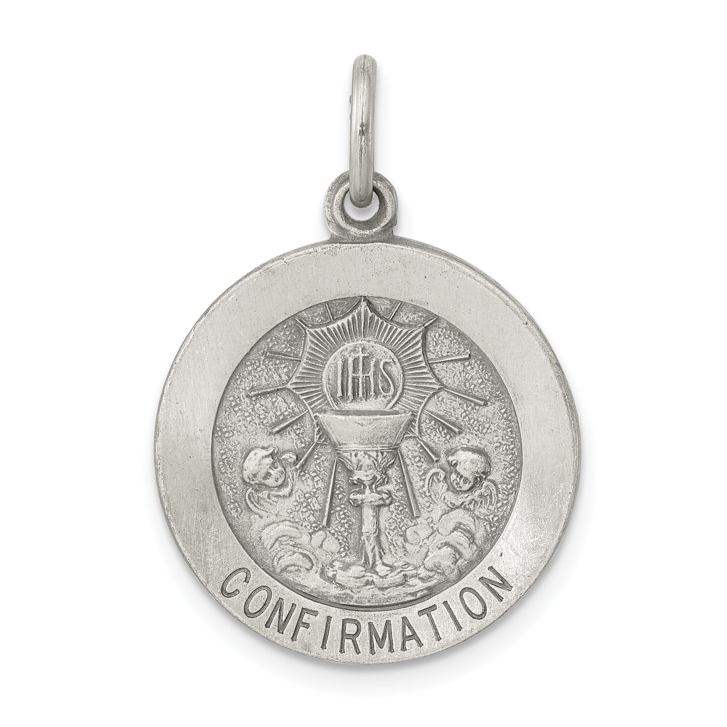 Sterling Silver Antiqued Confirmation Medal Charm