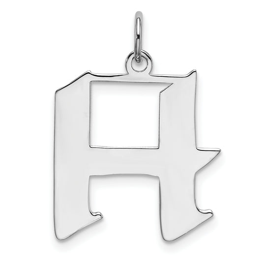 Sterling Silver Rhodium-plated Artisan Block Letter H Initial Charm