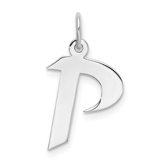 Sterling Silver Rhodium-plated Artisan Block Letter P Initial Charm